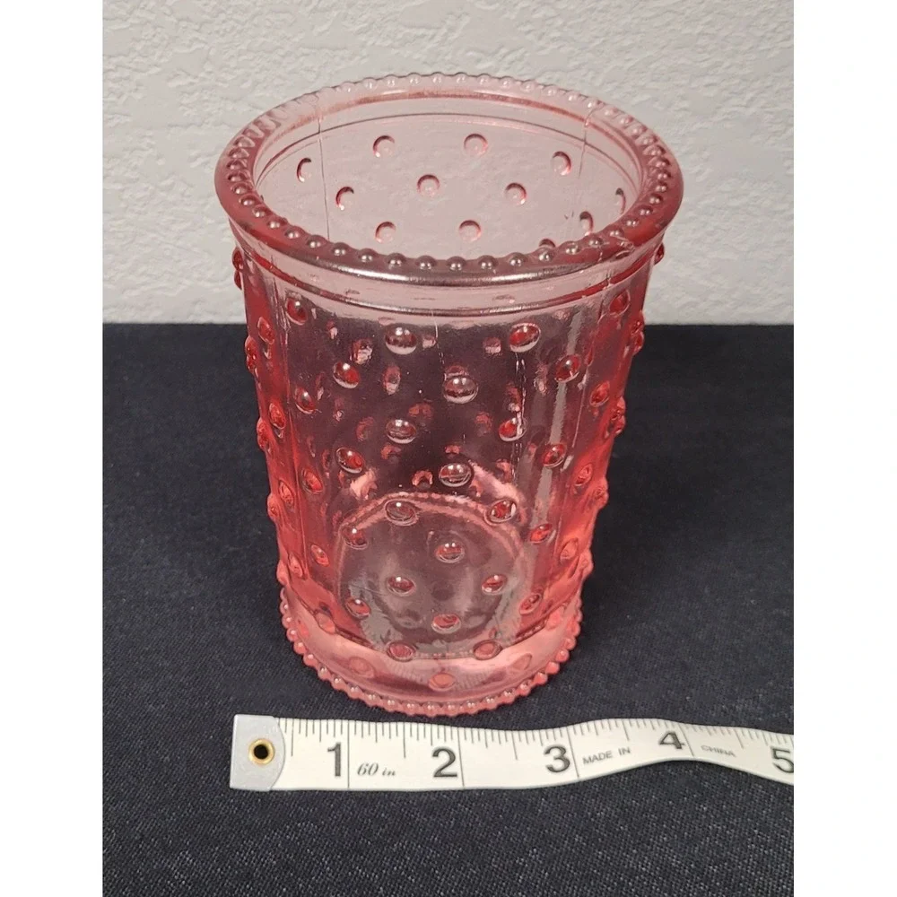 Pink Hobnail Glass Candle Holder Vase